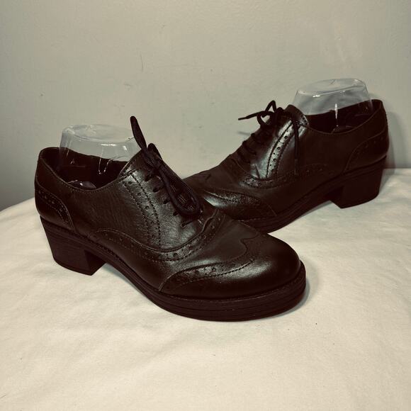 Scarpe Italiane Shoes Brogue Navy Leather Lace Up Women Office Heels 41/8.5 - Picture 1 of 8